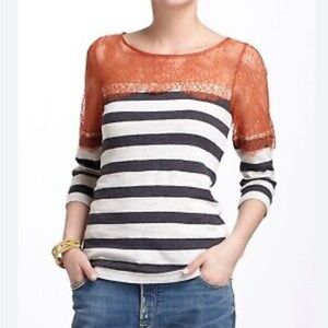 Anthropologie Deletta Lace & Lines Striped Pullover Sweater Size M